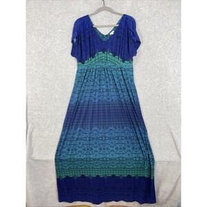 Soma Soft Jersey Maxi Dress Womens Size M Blue Ombre Boho Lounge Travel Vacation